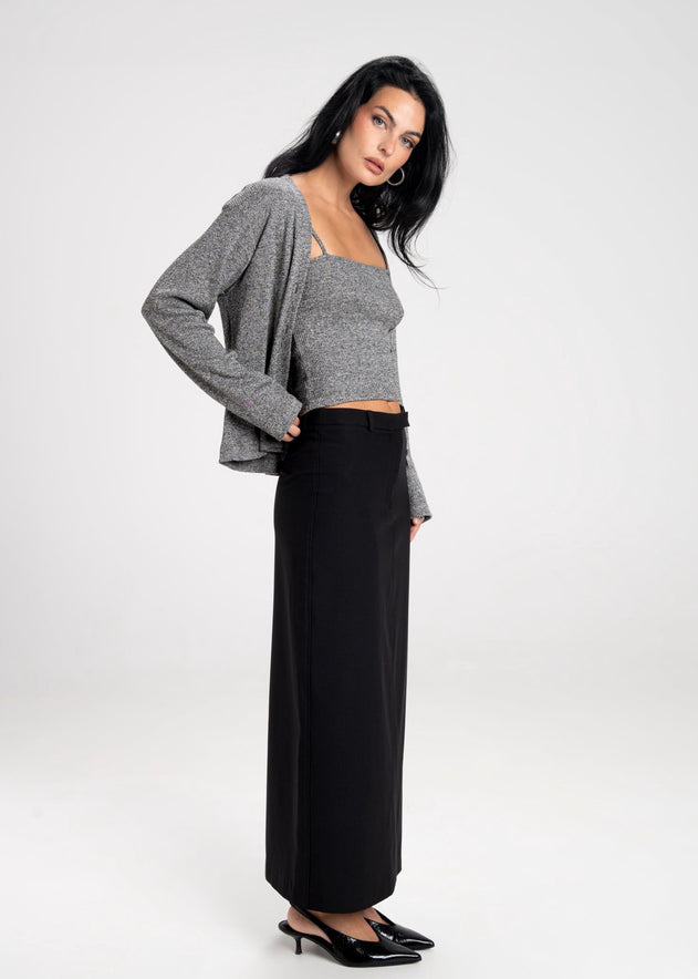 Keanu Tailored Mid-Waist Midi Skirt Black