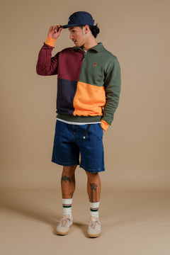 Heren Color Block Half Zip Sweater Harlequin