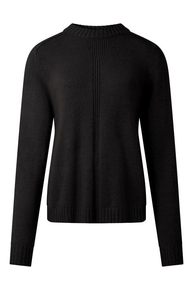 Komodo black merino wool sweater, detail view