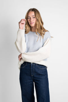Block Stripe Knit Off-White/Light Blue