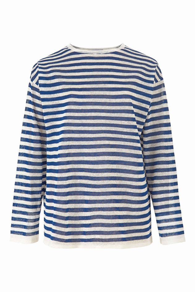 Tanto Unisex Linen Long-Sleeve Top Navy Striped