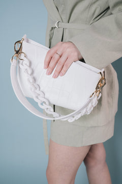 Sliced Baguette Bag Croco White