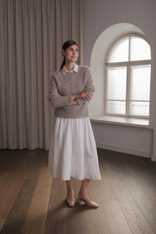 Claressa Cotton Skirt With Wide Trim White