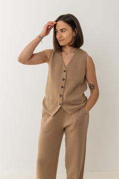 Galante Knitted Merino Waistcoat Beige