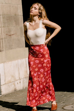 Iris Skirt Floral Red