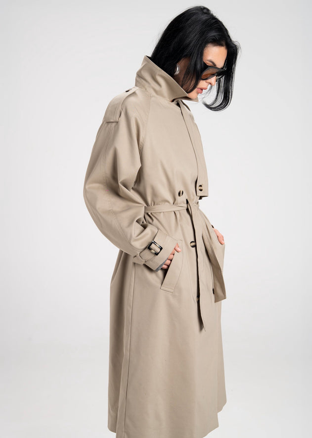 90's Long Trench Coat Beige