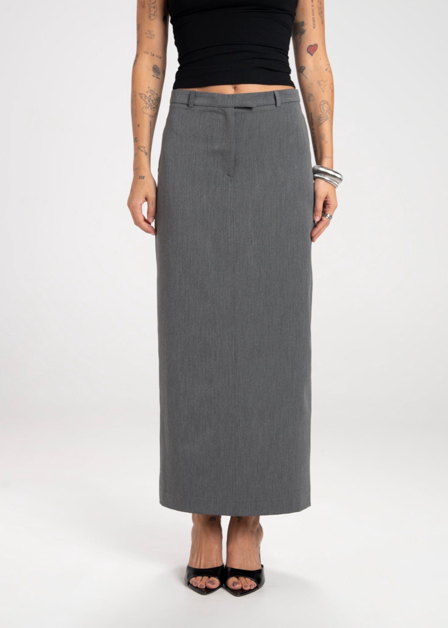 Keanu Tailored Mid-Waist Midi Skirt Grey