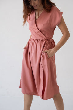 Hira TENCEL™ Wrap Midi Dress in Pink