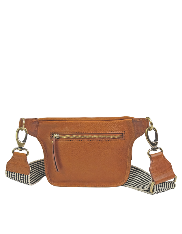 Beck's Bum Bag Checkered Stromboli Leather Cognac