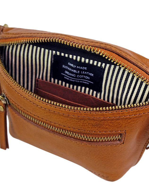 Beck's Bum Bag Checkered Stromboli Leather Cognac