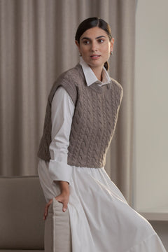 Vivian Cable Knit Wool Cashmere Blend Vest Nougat