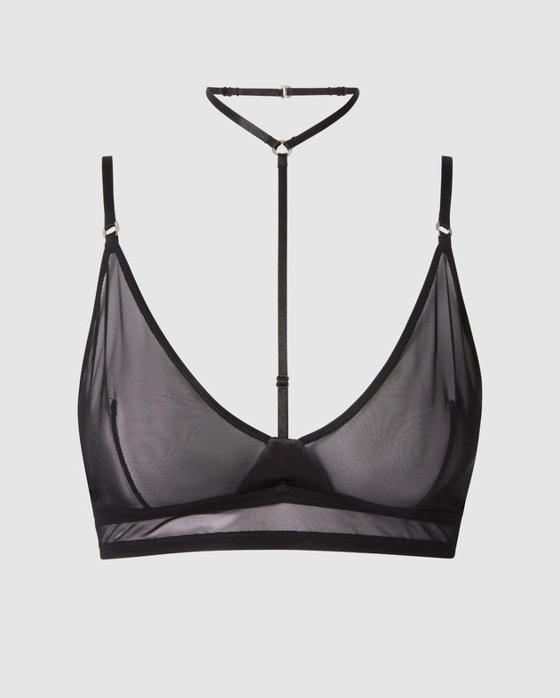 Mesh Strappy Triangle Bralette Black