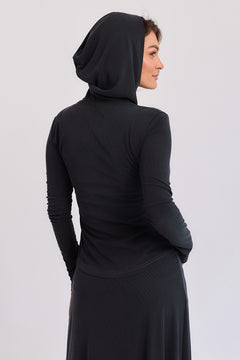 Luna Ribbed Longsleeve With Hood Steel