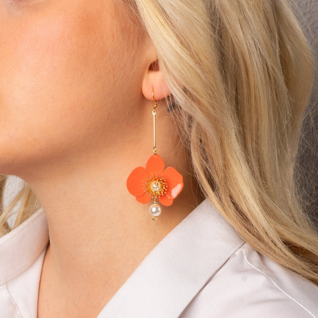 Butterfly Orchid Pearl Earrings Papaya Orange