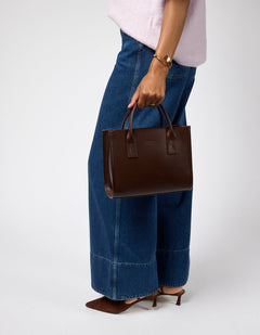 Jackie Midi Bag with Webbing Strap Classic Leather Chocolate Brown