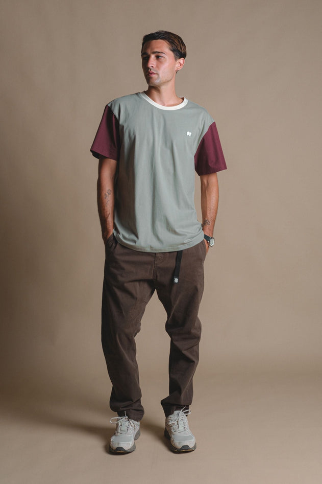 Heren Color Block T-shirt Iron Veil Grey