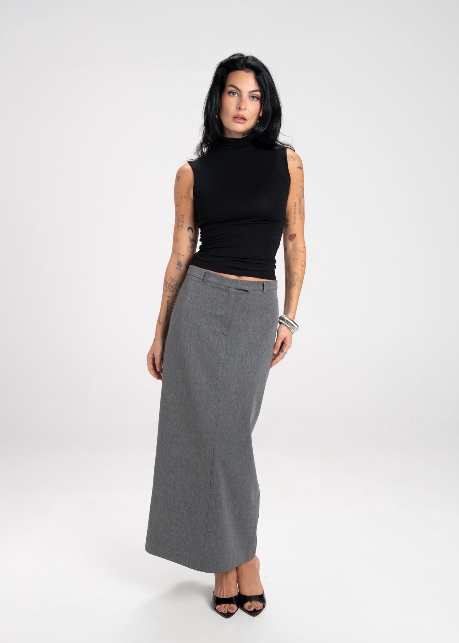 Keanu Tailored Mid-Waist Midi Skirt Grey