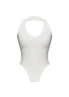 Cleo Plunge Halter Bodysuit Cream White