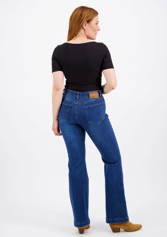 Caramel Flared High Waist Jeans Dark Blue