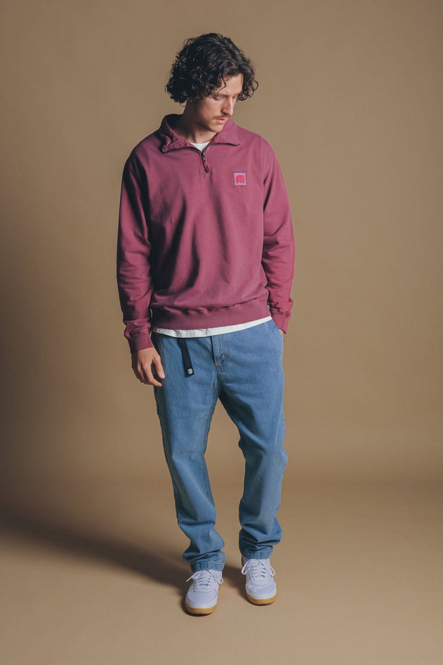 Heren Sauce Pigment Quarter Zip Sweater Garnacha Red