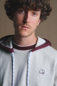The Hooded Oversized Sweater Warm Heather Grey/Wine Red