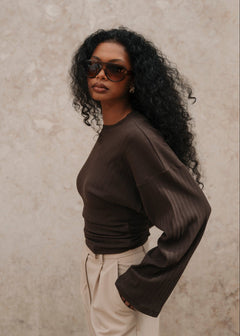 Espresso Fitted Long Sleeve Blouse