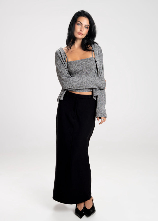 Keanu Tailored Mid-Waist Midi Skirt Black