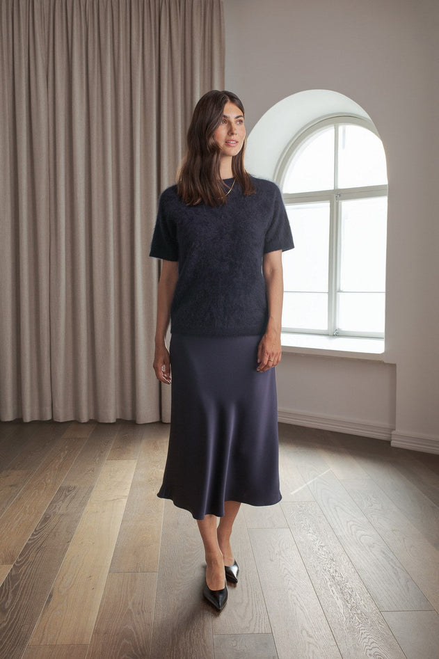 Tianna Midi Satin Skirt Dark Navy