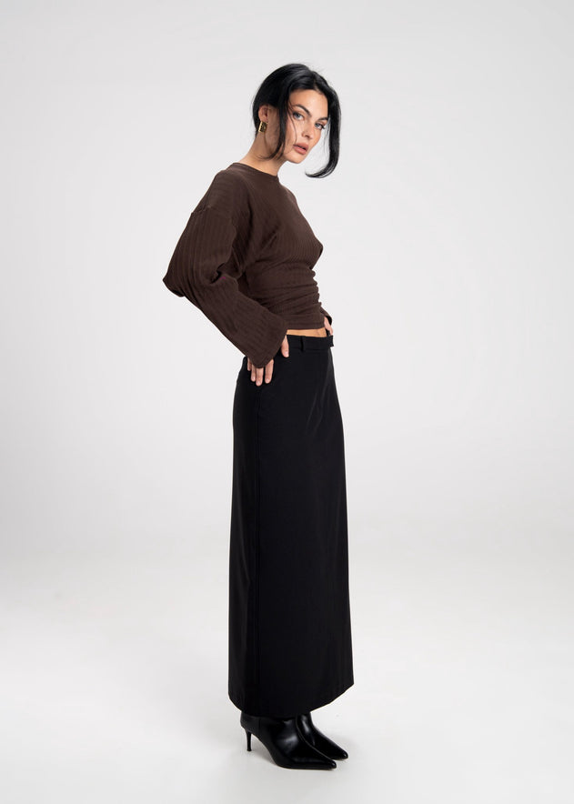 Keanu Tailored Mid-Waist Midi Skirt Black