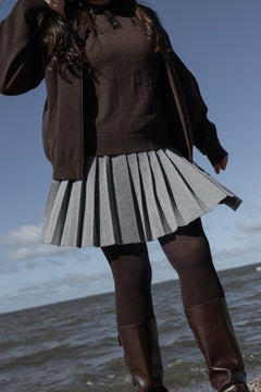 Piccolo Pleated Merino Mini Skirt Light Grey