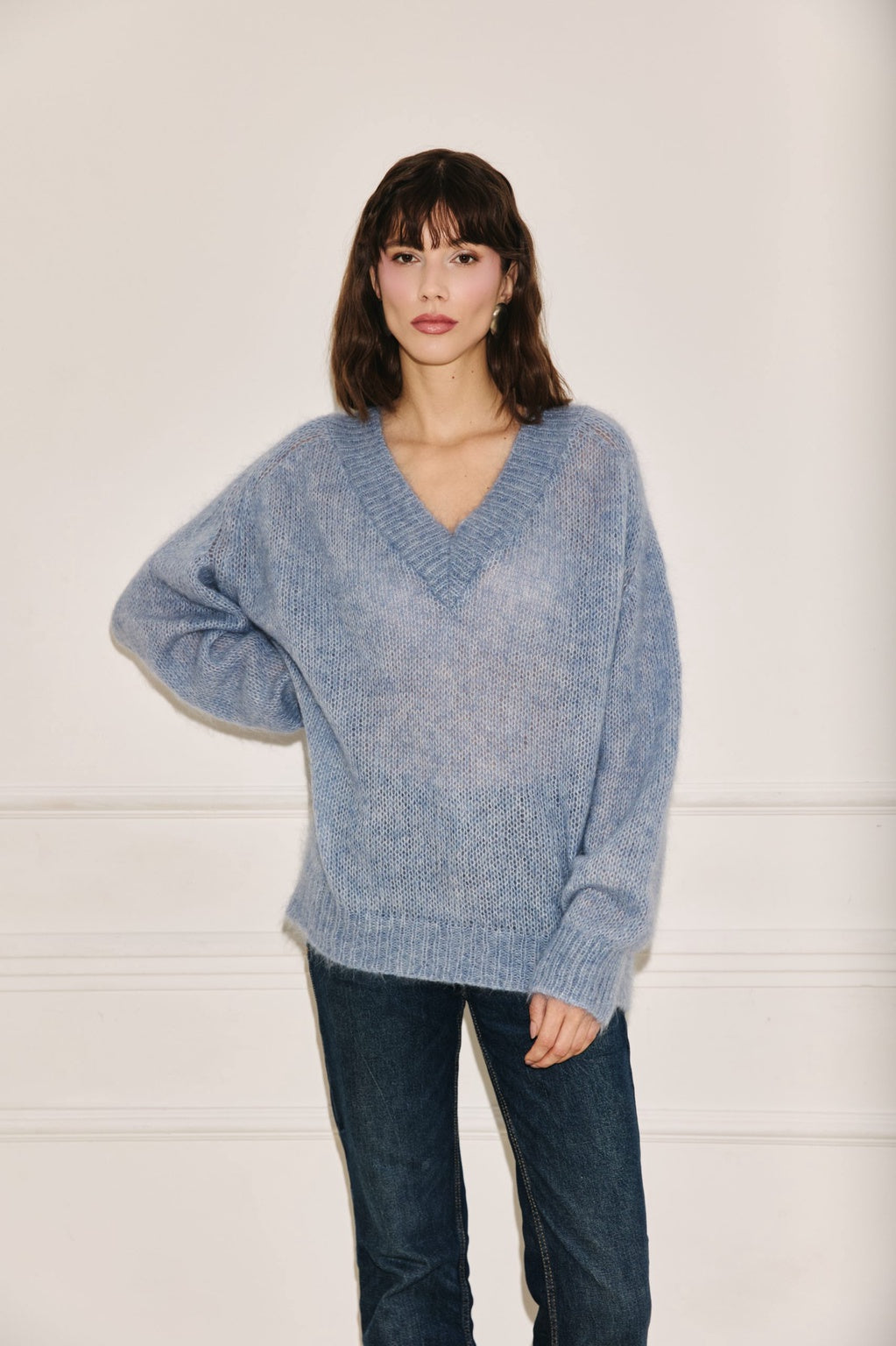 Sweater mohair grey blue