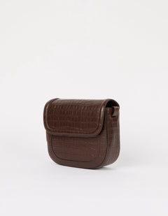 Nina Bag Croco Print Leather Chocolate Brown