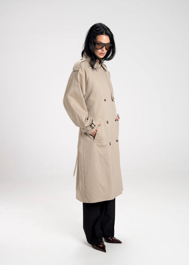 90's Long Trench Coat Beige