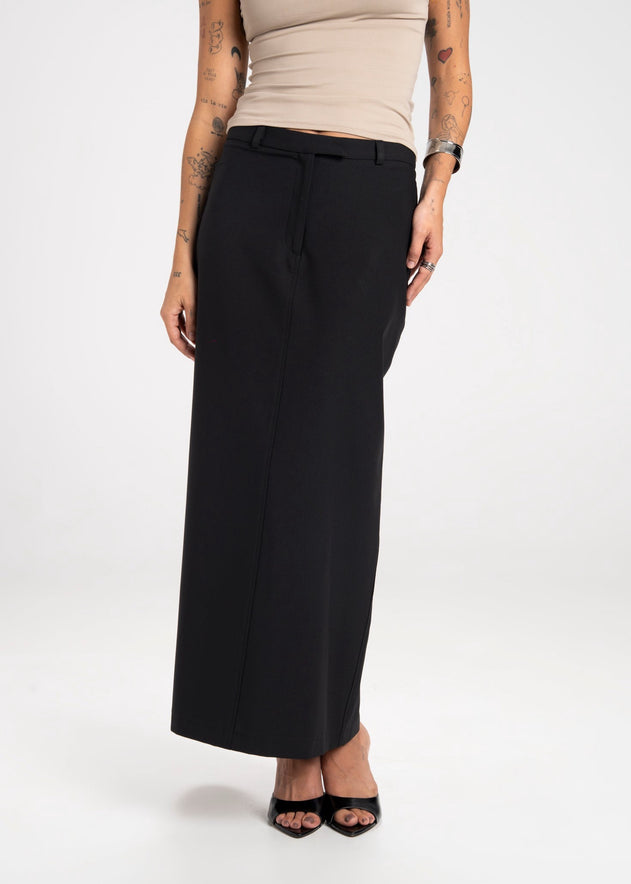 Keanu Tailored Mid-Waist Midi Skirt Black