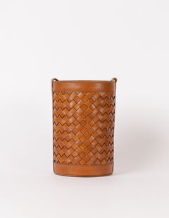 Zola Woven Leather Tas Cognac Bruin