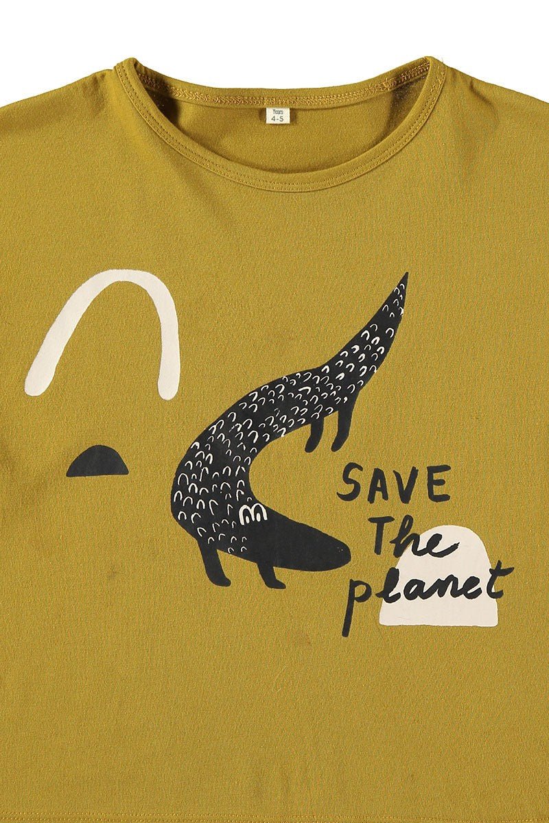 Kid's Organic Cotton T-Shirt Crocodile Mustard