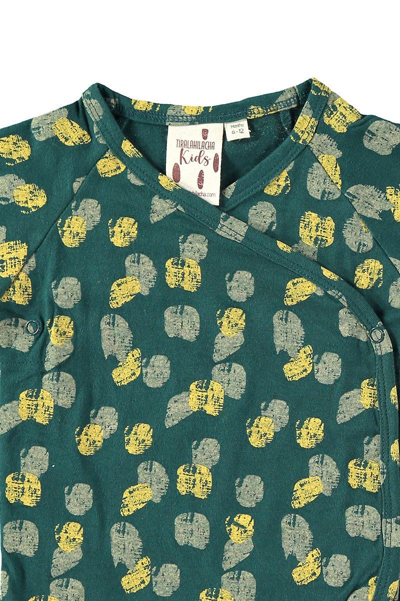 Baby Romper Footprints Blue/Green