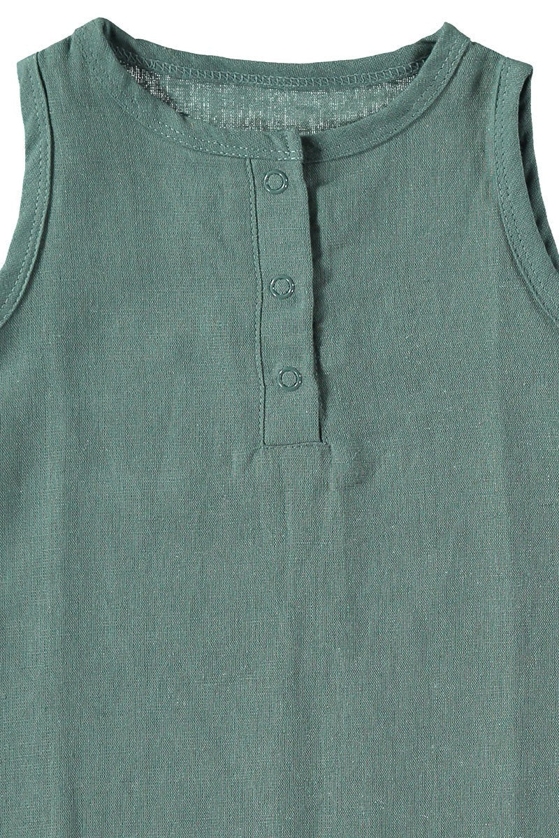 Baby's Linen Blend Romper Aquamarine Blue