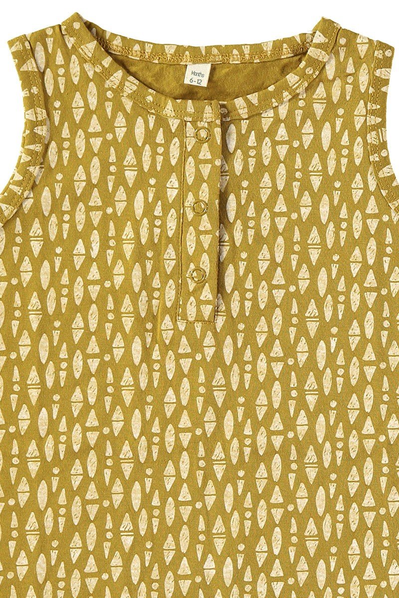 Baby's Organic Cotton Romper Ethnic Mustard