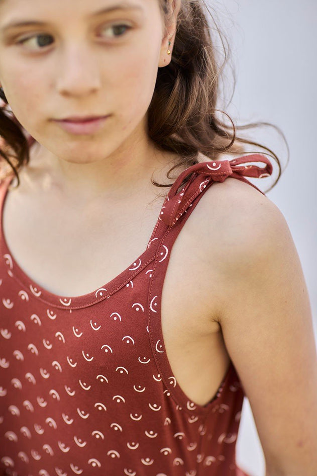 Kinder Strappy Tie Katoenen Jurk Tits Red