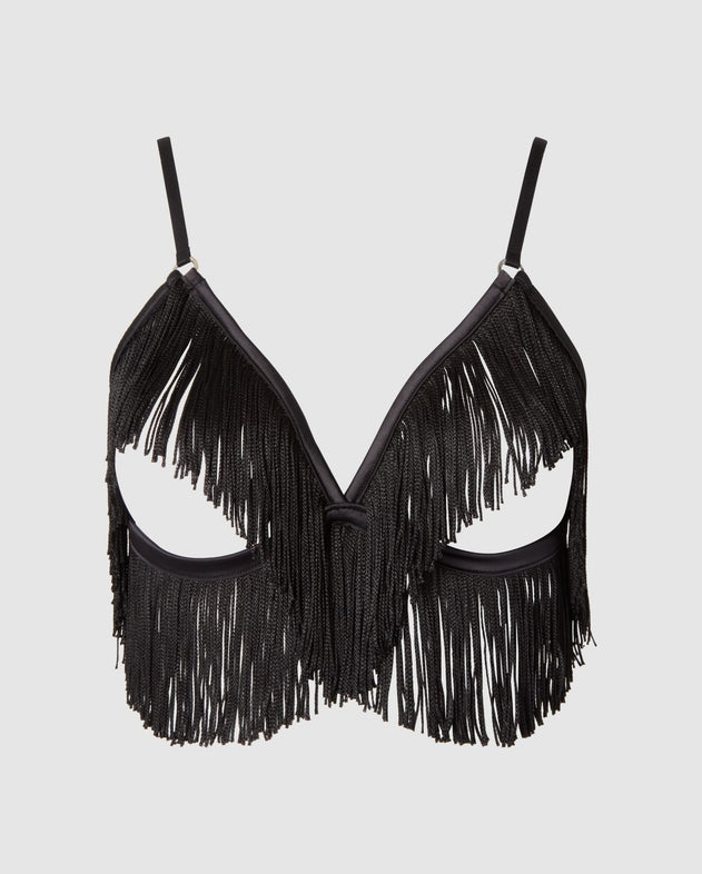 Fringe Triangle Bralette Black