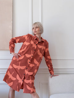 Shirt Dress Cranes Terracotta