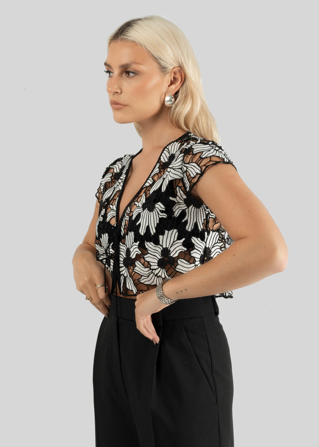 Liv Lace Blouse Zwart & Wit
