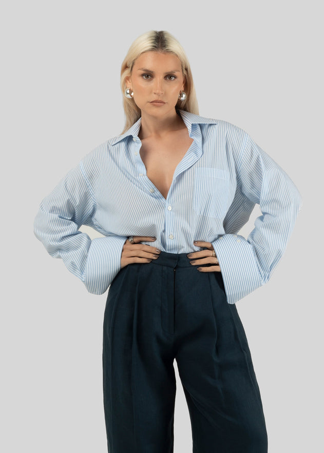The Boyfriend Oversized Shirt Blue & White Stripes