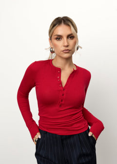 Reese Henley Long Sleeve Top Red