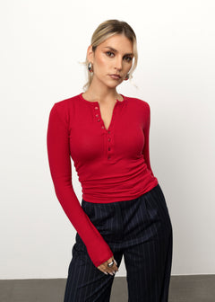 Reese Henley Long Sleeve Top Red