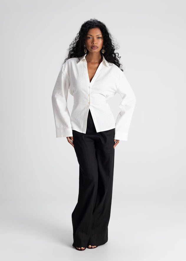 Elise Wide-Leg Linen Trousers Black