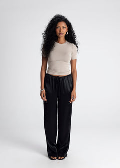 Giulia Loose Satin Pants Black