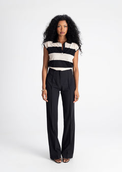 Sleeveless Wool Polo Top Stripes