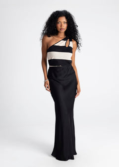 Francesca One Shoulder Wool Top Black/Beige